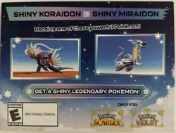 Pokemon Scarlet And Violet Serial Codes Shiny Koraidon or Miraidon UNSCRATCHED - Image 1
