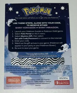 POKEMON SCARLET / VIOLET - SHINY MIRAIDON OR SHINY KORAIDON SERIAL CODE IN HAND - Image 2