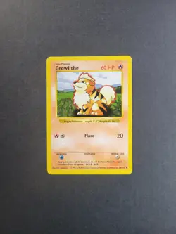 Growlithe 28/102 Pokemon TCG Base Set Shadowless Unlimited Regular Uncommon MP - Image 2