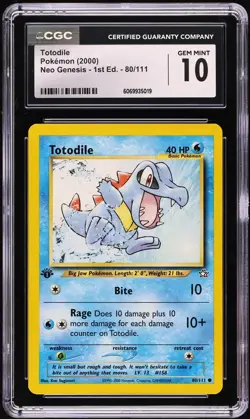 2000 Pokemon Neo Genesis 1st Edition Totodile #80 CGC 10 GEM MINT - Image 1