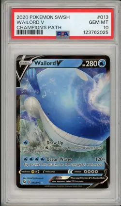 2020 Pokemon SWSH Champion's Path Wailord V #013 PSA 10 - Image 1