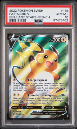 Carte Pokemon Raichu V 158/172 PSA 10 Stars Etincelantes Epee Et Bouclier FR - Image 1