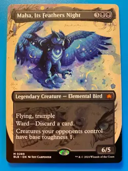 MTG 1x BORDERLESS Maha, Its Feathers Night 289 Bloomburrow Magic Gathering x1 NM - Image 1