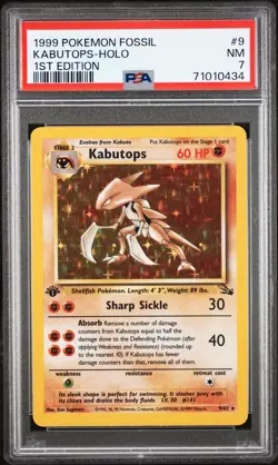 1999 Pokemon Fossil 1st Edition Kabutops Holo #9 PSA 7 NM - MT - Image 1