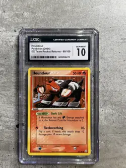 Pokemon Card Houndour CGC 10 Gem Mint, EX Team Rocket Returns 60/109, 2004 (1) - Image 1