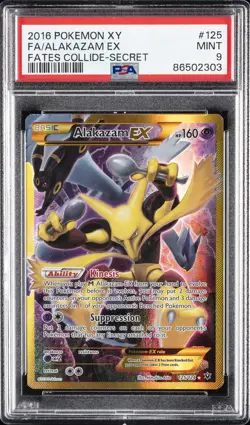 2016 POKEMON XY FATES COLLIDE SECRET #125 FULL ART/ALAKAZAM EX PSA 9 - Image 1