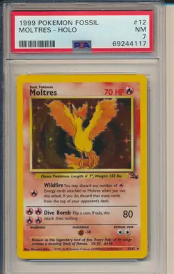 1999 Pokemon Fossil #12 Moltres Holo PSA 7 - Image 1
