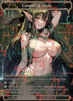 Cavern of Souls Brunette Elf Anime Waifu Style Card For EDH and Playtest - Image 1