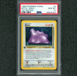 1st Edition DITTO Holo 1999 Pokemon Fossil # 3 Vintage Rare WOTC Gem Mint PSA 10 - Image 1