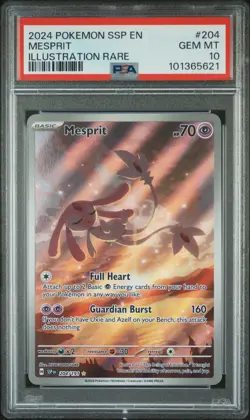 Pokemon 2024 Mesprit 204/191 Surging Sparks Illu. Rare PSA 10 EN - Image 1