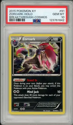 2015 Pokemon XY Breakthrough Cosmos Promo Zoroark Holo #91 PSA 10 Pop 6 - Image 1