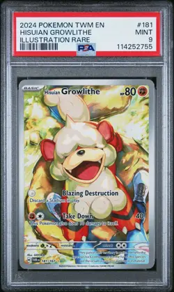 2024 POKEMON TWM EN-TWILIGHT MASQUERADE 181 HISUIAN GROWLITHE PSA 9 - Image 1