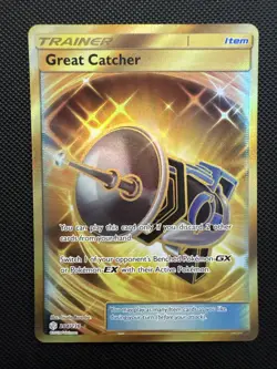 Great Catcher Secret Gold 264/236 Cosmic Eclipse Holo Sun & Moon Pokemon - Image 1
