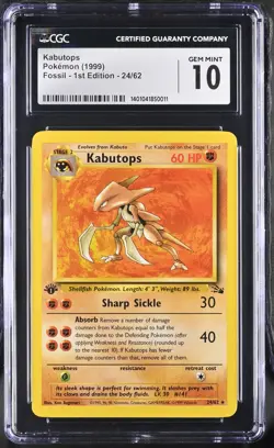 CGC 10 GEM MINT Kabutops 1999 Fossil - 1st Edition 24/62 Rare Pokemon Card - Image 1