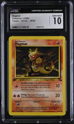 CGC 10 Magmar 1999 Fossil 1st Edition 39/62 Pokemon Card - Image 1