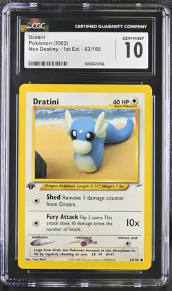 CGC 10 GEM MINT Dratini Neo Destiny 1st Edition 63/105 Pokemon Card - Image 1