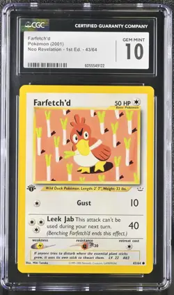 CGC 10 GEM MINT Farfetch'd Neo Revelation 1st Edition 43/64 Pokemon Card - Image 1