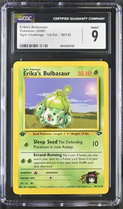 CGC 9 MINT Erika's Bulbasaur Gym Challenge 1st Edition 39/132 Pokemon Card - Image 1
