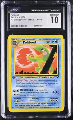 CGC 10 GEM MINT Politoed Neo Discovery 1st Edition 27/75 Pokemon Card - Image 1