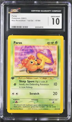 CGC 10 GEM MINT Paras Neo Revelation 1st Edition 47/64 Pokemon Card - Image 1