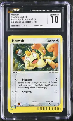 CGC 10 GEM MINT Meowth 2003 Black Star Promos 013 Holo Pokemon Card - Image 1