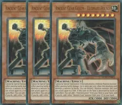 Yugioh Ancient Gear Golem Ultimate Pound x 3 1st Ultra Rare NM - Free Holo Card - Image 1