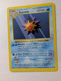 Vintage Starmie 64/102 Shadowless Base Set Pokemon Card WOTC LP - Image 1