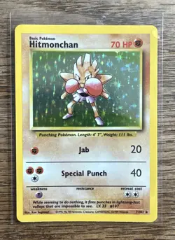 Pokemon TCG Hitmonchan Base Set 7/102 Holo Unlimited Holo Rare WOTC L.P. + - Image 1