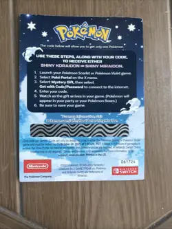 Shiny Koraidon Or Shiny Miraidon Pokemon GameStop Promo Code NM Not Scratched - Image 2
