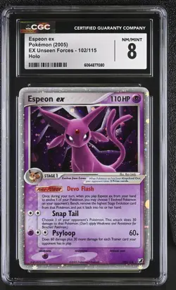CGC 8 Espeon ex 2005 EX Unseen Forces 102/115 Holo Pokemon Card - Image 1