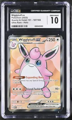 ✨ CGC 10 GEM MINT Wigglytuff EX Ultra Rare 187/165 Pokemon 151 English Card 2023 - Image 1