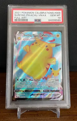 Pokemon Celebrations 2021 Surfing Pikachu VMAX Full Art 009 PSA 10 GEM MINT!! - Image 1