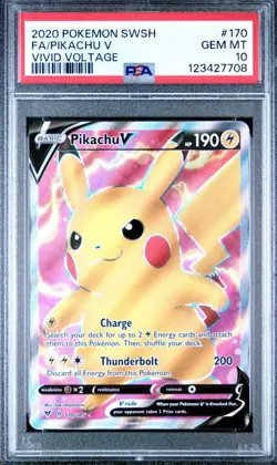 2020 POKEMON SWORD & SHIELD VIVID VOLTAGE #170 FULL ART/PIKACHU V PSA 10 - Image 1