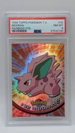 1999 Topps Pokemon T.V. #32 Nidoran Rainbow Foil Blue Logo PSA 8 NM-MT! - Image 1