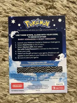 Pokemon Scarlet And Violet Serial Codes Shiny Koraidon or Miraidon UNSCRATCHED! - Image 2