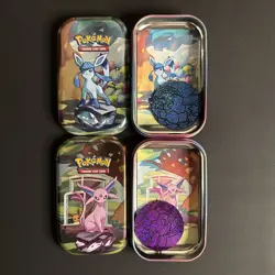 Full Set 8 EMPTY Pokemon PRISMATIC EVOLUTIONS Mini Tins & Eevee Coins (NO PACKS) - Image 2