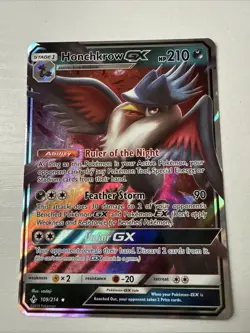 2019 Honchkrow GX #109 Unbroken Bonds Holo Pokemon Card Rare - Image 1