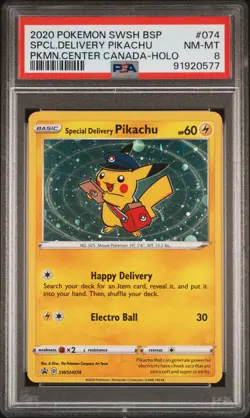 2020 Pokemon SWSH BSP Special Delivery Pikachu #074 PSA 8 Near Mint NM-MT - Image 1