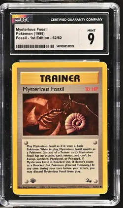 1999 Pokemon Fossil Mysterious Fossil 62/62 WotC 1st Edition Trainer CGC 9 Mint - Image 1