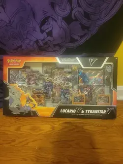 EVOLVING SKIES Pokemon TCG Heavy Hitters Lucario Tyranitar v Premium Collection - Image 1