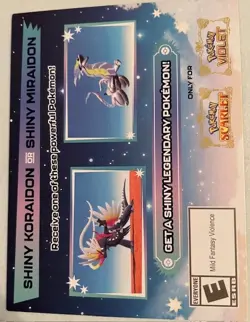 Shiny Koraidon / Miraidon GameStop Unused Code Card Pokemon Scarlet Violet NEW - Image 1