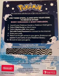 Shiny Koraidon / Miraidon GameStop Unused Code Card Pokemon Scarlet Violet NEW - Image 2