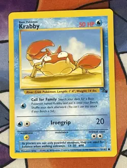 Vintage Krabby Pokemon Card 51/62 Fossil Unlimited Common MP - Image 1