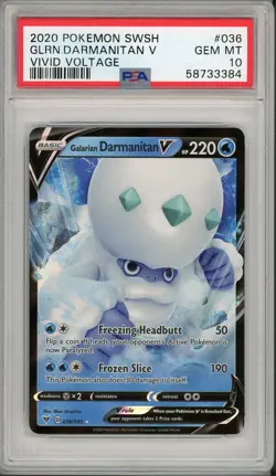 2020 Pokemon SWSH Vivid Voltage Galarian Darmanitan V #036 PSA 10 - Image 1
