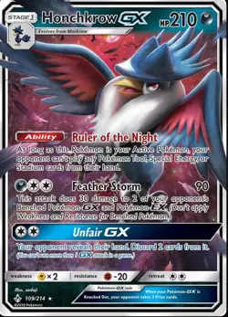 Honchkrow GX #109/214 SM - Unbroken Bonds Pokemon Holo Card - Image 1