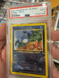 4 SWIRLS!! 2001 POKEMON MARILL PROMO REVERSE HOLO #11 SOUTHERN ISLANDS PSA 9 - Image 1