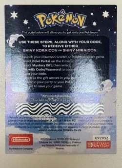 Pokemon Scarlet And Violet Serial Codes Shiny Koraidon or Miraidon UNSCRATCHED! - Image 2