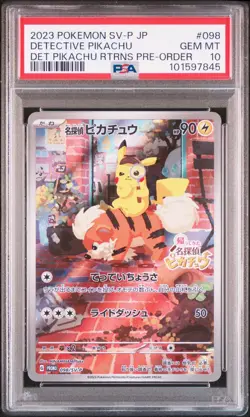 2023 POKEMON JAPANESE SV-P PROMO #098 DETECTIVE PIKACHU PSA 10 - Image 1