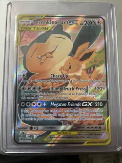 Pokemon TCG Tag Team Eevee&Snorlax GX SM169 Promo Holo Full Art - Image 1
