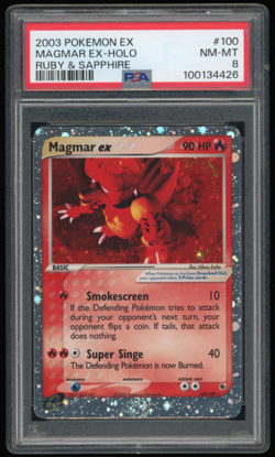 2003 POKEMON EX RUBY & SAPPHIRE 100/109 MAGMAR EX PSA 8 ***BORDER SWIRL*** - Image 1